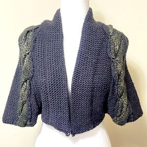 Moth NEW Gray Knit w Gold Accent Shoulders Open Bolero Wrap Shoulder Jacket M